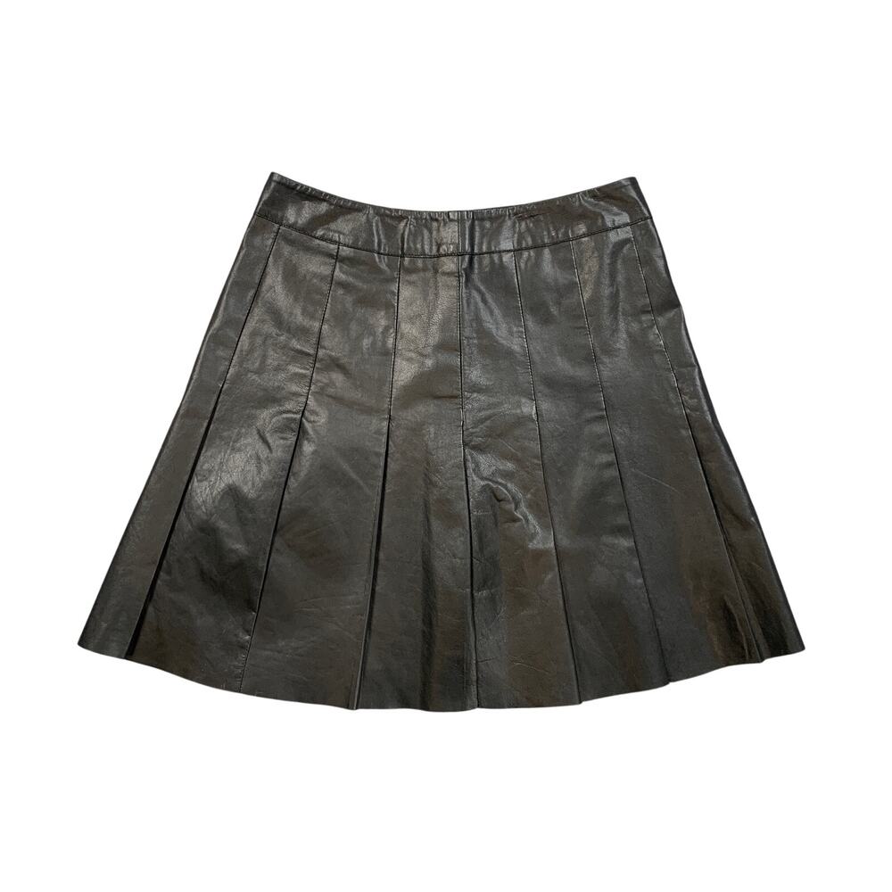 Halogen Skirt Women 4 Black Leather Flared Stitched Pleats Lined Back Zip Skater